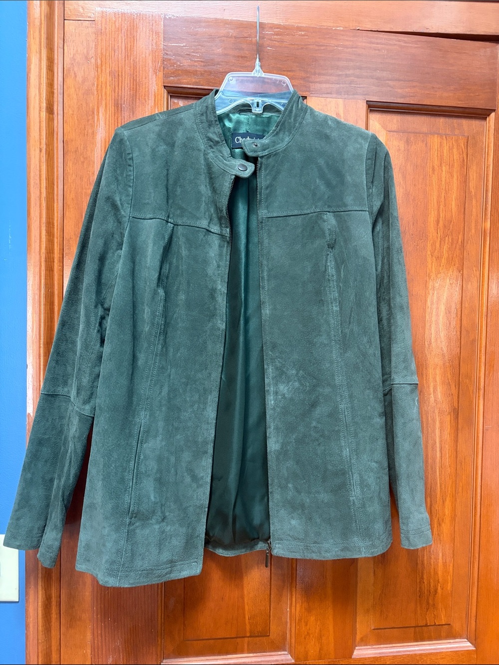 NWOT! Dark Green Suede Jacket with Stand Collar